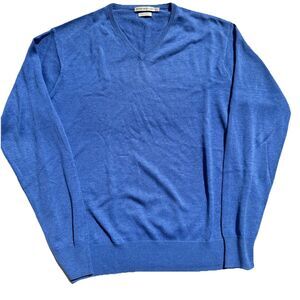 Peter Millar Men Large Blue Silk Blend V-Neck Pullover Golf Sweater